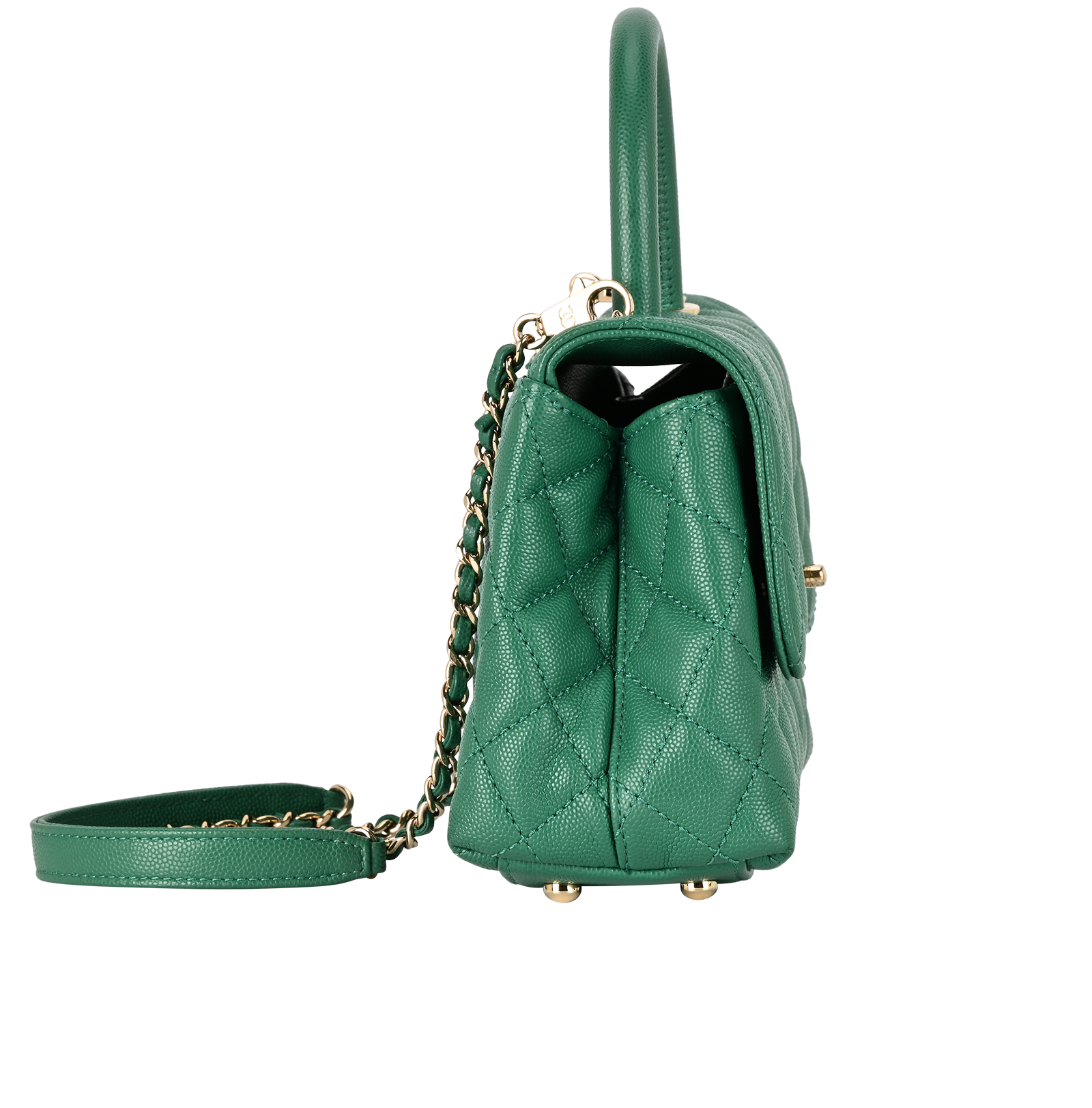 Coco Top Handle, &pound;3,600, Handbags, Green, Caviar Leather, Side view